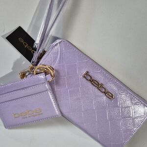 Bebe Light Purple Quilted Clutch and Cardholder Set